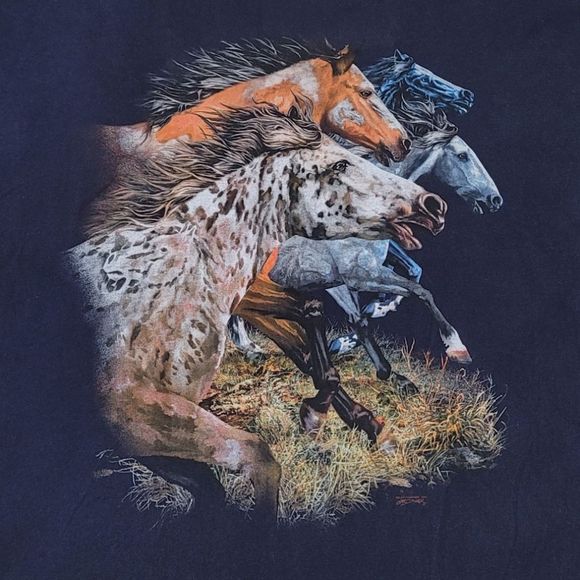 Polar Graphics Gardner Collection Running Wild Horses Tshirt in Navy Size 2XL - Picture 2 of 8